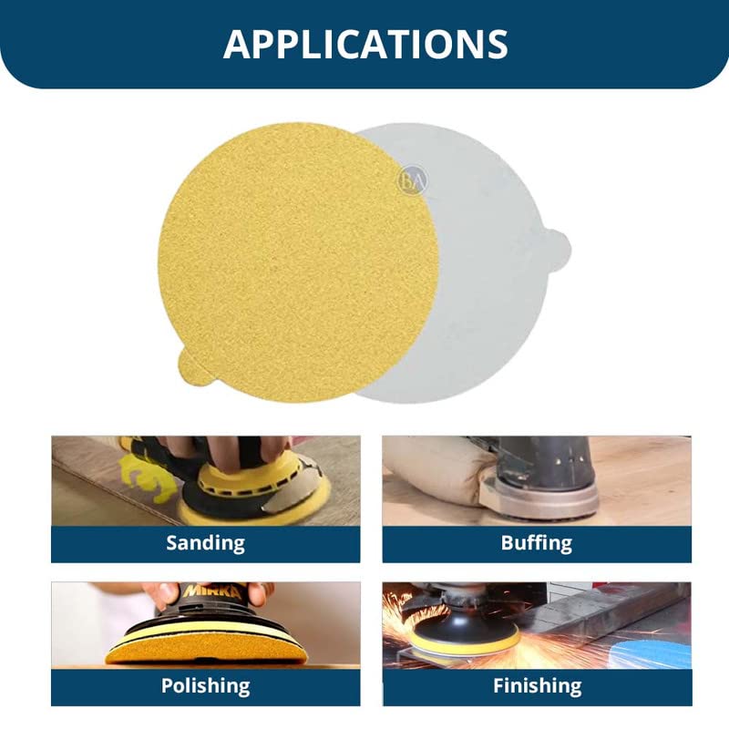 Benchmark Abrasives 5" PSA Gold Adhesive DA Sanding Discs Aluminum Oxide Grains Designed for Surface Blending Edge Sanding General Stock Removal Orbital Sanders (50 Pack) - 120 Grit