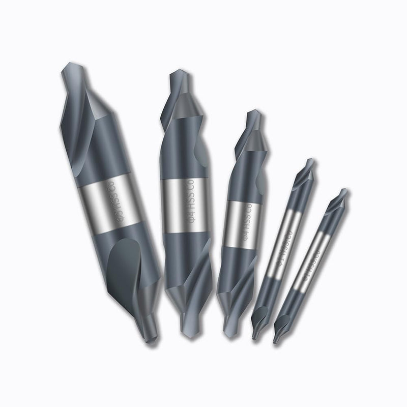 Center Drill Bit Set HSS.Co Cobalt containing high-Speed Steel TiAlN Coated Suitable for Hardened Steel, Stainless Steel, Alloy Steel, Copper and Other Hard Metals Metric 1-5mm (5pcs)