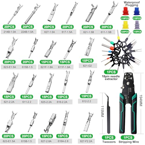 Twidec/820PCS Pin Connector Kit with Crimping Pliers,Car Electrical Wire Terminal 21Type 1/1.5/1.8/2.2/2.3/2.8/3.5mm Auto Electric Connector Terminal Non-Insulated Plug Removal Male Female Crimp Pins 820PCS+3-in-1 Crimper Tool