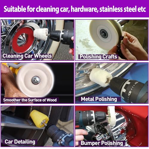 12 PCS Buffing Pad Polishing Wheel Kits for Dremel, Buffing Wheel Polishing Bits with 1/4 Inch Shank for Metal Aluminum Chrome Wood Jewelry Brass Glass Plastic Stainless Steel 12 PCS