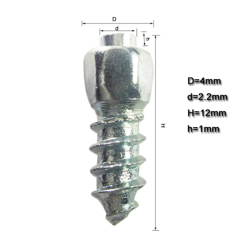 Marrkey 12mm Carbide Screw Tire Studs Snow Spikes Anti-Slip/Anti-ice for Car/Snowmobile/Tractor/ATV/UTV/Motorcycle/Short Lug/Bicycles/Shoes with Installation Tool - Pack of 100 4mm (W) X 12mm(L)