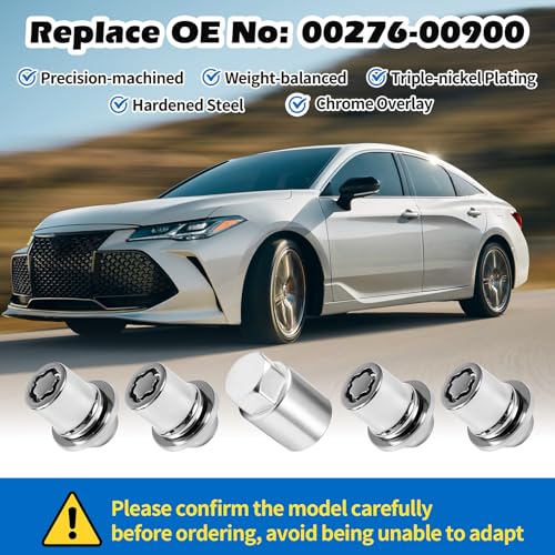 Wheel Lock Lug Nuts Set M12 x 1.5 Anti Theft Fit for Toyota Avalon C-HR Camry Celica Corolla Matrix Mirai MR2 Prius RAV4 Sienna Solara & Lexus, Chrome, Replace Toyota Wheel Lock Key 00276-00900