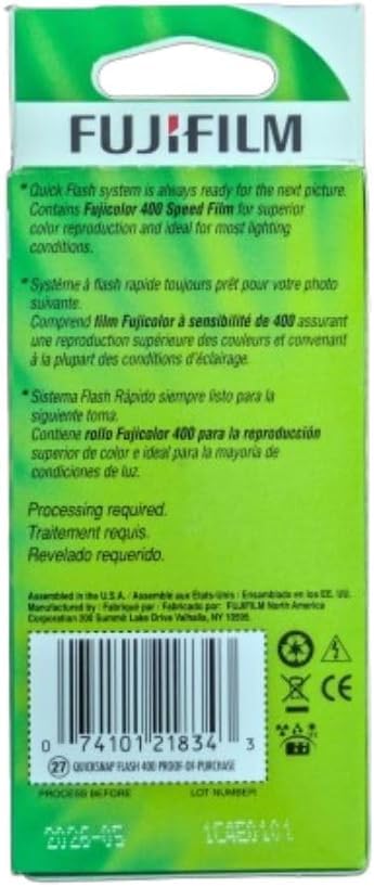 Fujifilm QuickSnap Flash 400 Camera, Fujifilm Disposable Camera with Flash, 27 Exposures with Sunshine Photo Microfiber Cloth (2 Pack) 2 Pack