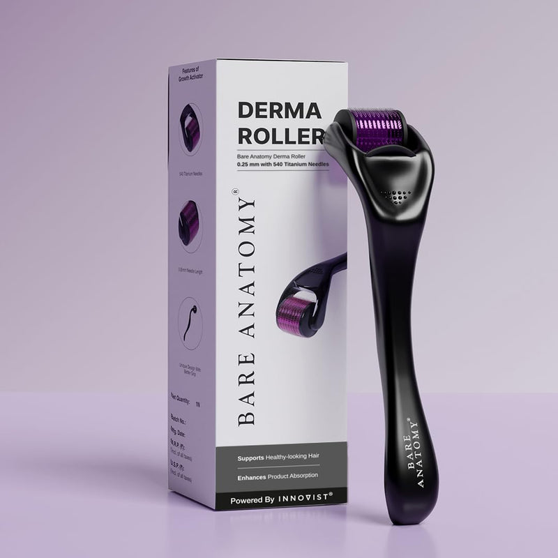 Bare Anatomy Derma Roller for Hair Growth | 0.25 mm with 540 Titanium Micro Needles | Stimulates Hair Follicles & Improves Scalp Circulation