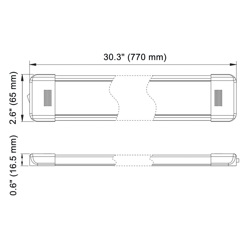 LED Interior Utility Light Fixture 30.3" x 2.6", High Lumen-Output Low Current Draw Energy Efficient, Frosted Lens 6000K Cool-White Even Diffused Beam, On/Off Rocker Switch 12V-24V DC, 1-Pack 30.3" x 2.6"