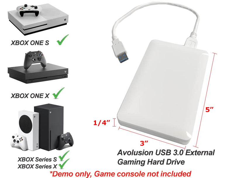 Avolusion 1TB USB 3.0 Portable External Gaming Hard Drive (for Xbox One X, S & Series X|S - Pre-Formatted) White