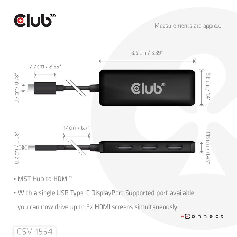 Club 3D CSV-1554 USB Type C(DP Alt-Mode 2.1) to HDMI Triple Monitor 4K60Hz M/F MST hub