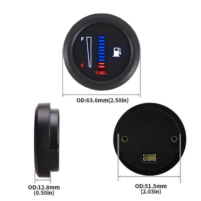 52mm Fuel Level Gauge, Universal 12V/24V 2" LED Display for Boat RV Yacht Car Truck, Motorcycle, Automotive Replacement Fuel Gauges, 4 Signals Adjustable 0-190ohm 98-8ohm 565-33ohm 0-90ohm