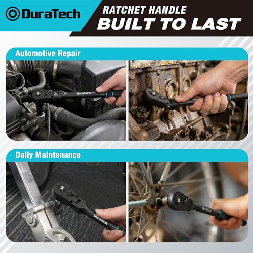 DURATECH 1/2-Inch Flex-Head Ratchet, 90-Tooth Quick-Release Ratchet Wrench 1/2"(Black)
