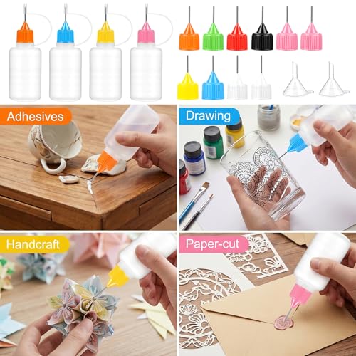 4 Pcs Precision Tip Applicator Bottle with 2 Mini Funnels 30ML/1OZ
