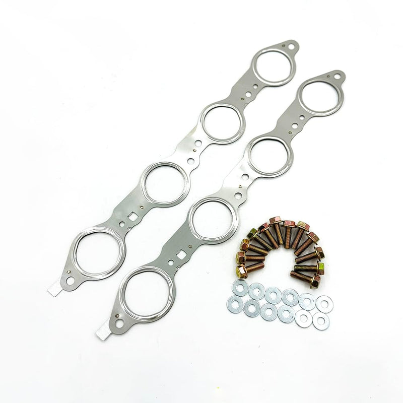 DSkoiph 12617944 Exhaust Manifold Gasket Bolts Kit Compatible with Silverado Sierra Suburban 1500 2500 HD Yukon CTS Escalade MLS LS LQ LM7 4.8L 5.3L 5.7L 6.0L 6.2L (Manifold Gaskets with Bolts) Manifold Gaskets with Bolts