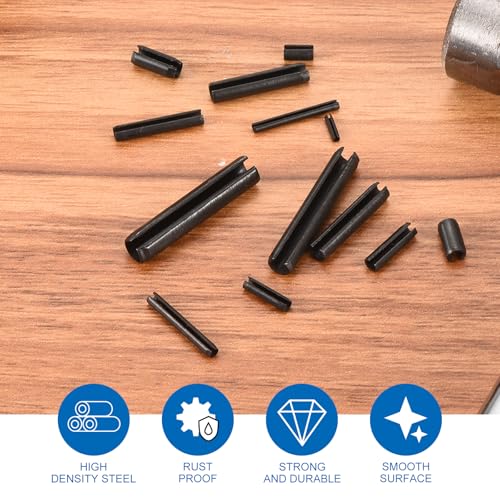 uxcell 50Pcs 3/32" x1/2" Slotted Spring Pins Carbon Steel Split Expansion Pin Roll Pin Assortment for Home Improvement Automotive Machine Repair, Black 50