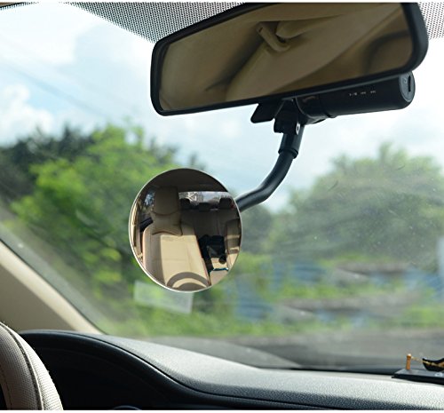 Suction Cup Car Baby Mirror, Ampper Adjustabe Long Arm HD Glass Convex Wide Angle Interior Rearview Baby Rear Facing Mirror (Frameless Round, 3.35") Suction Cup Round