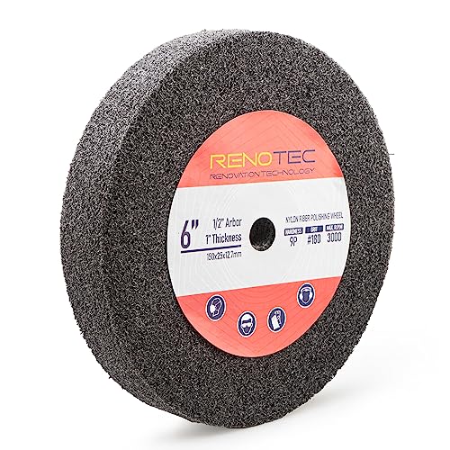 6 inch 9P Hardness Deburring Wheel, Pack of 3, 180 Grit, Nylon Fiber Buffing Wheels. for Bench Grinder Buffing Machine Polishing Stainless Steel. 1/2 inch Arbor, 1 inch Thickness Deburring Wheel 3 Pcs