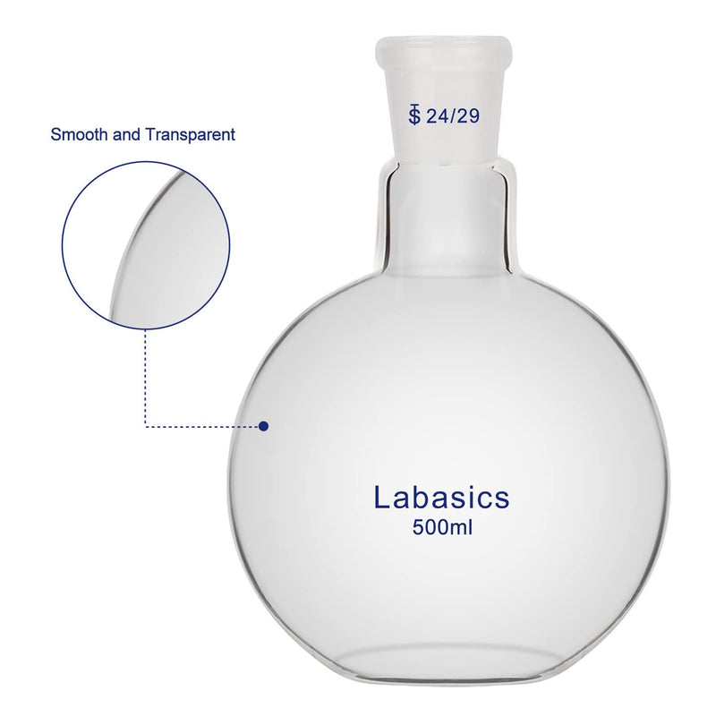 Labasics Single Neck Flat Bottom Boiling Flask, Borosilicate Glass Flat Bottom Boiling Flask with 24/29 Standard Joint, 500 ml
