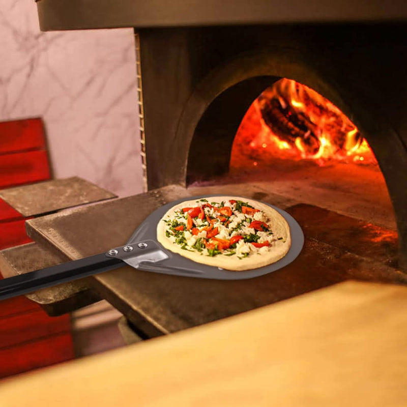 Pizza Turning Peel 9 Inch Round Aluminum Pizza Turner Perforation Pizza Peel with 40 Inch Long Handle Outdoor Pizza Oven Accessories