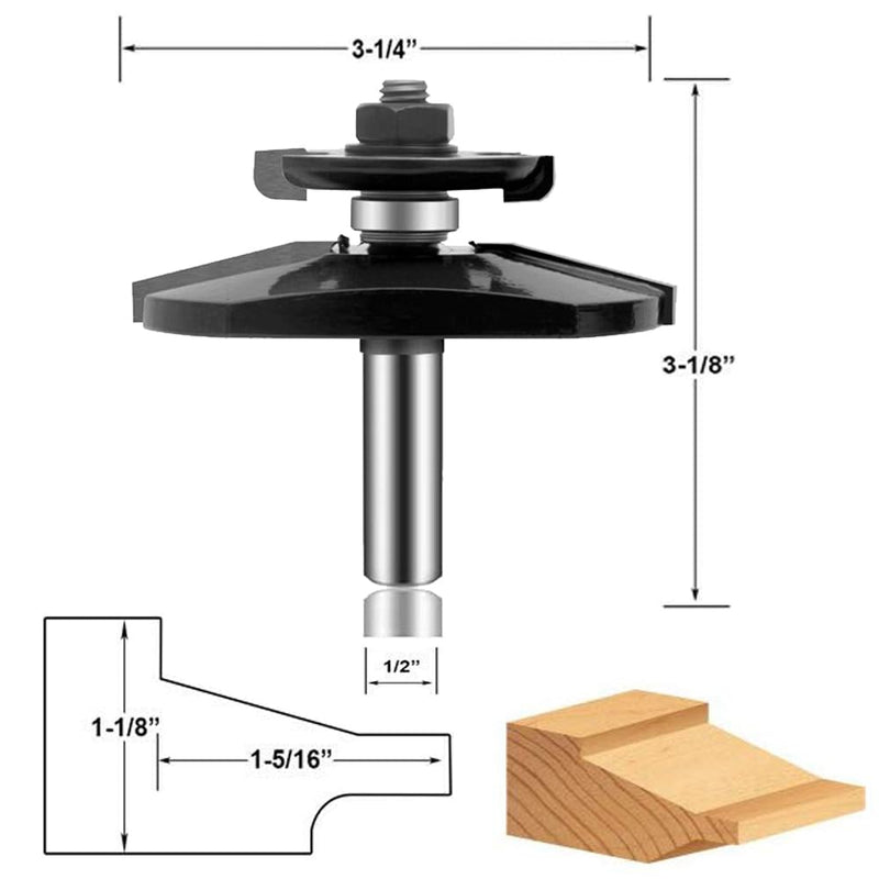 LEATBUY 1/2 Inch Shank Router Bit Set 3 PCS Round Over Raised Panel Cabinet Door Rail and Stile Router Bits, Woodworking Wood Cutter, Wood Carbide Groove Tongue Milling Tool(1/2-Double) TG-6