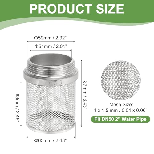 uxcell 2 Inch 304 Stainless Steel Filter Head, Hose Suction Strainer 2" (DN50)