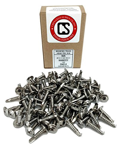 Chenango Supply #10 x 3/4" 410 Stainless Wafer Head Tek Screws #10 x 3/4 Inch