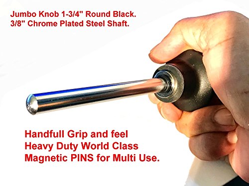 MAGNETIC Pin, Tensile (3/8" Dia ) Universal Weight Stack Heavy Duty SELECTOR KEY - Deluxe Jumbo 1-3/4" Dia BLACK Round Knob - World Class Hitch PINS - Various Locking space n Size - by SBD 4.25 Inches Qty 1