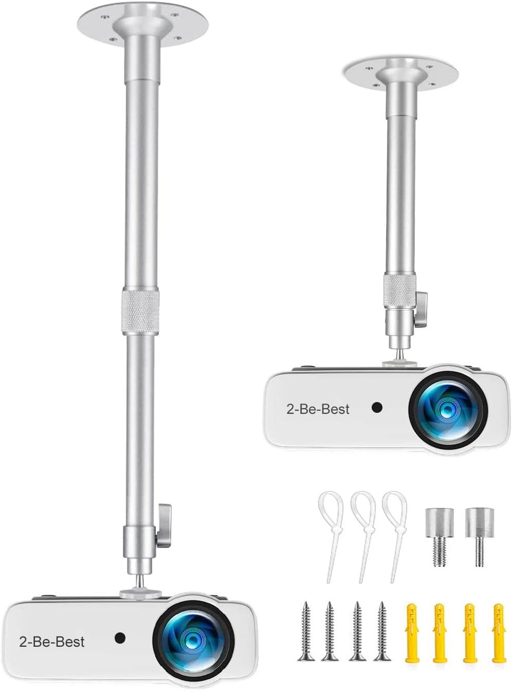 2-Be-Best Upgraded Long Projector Mount, Universal Extendable Projector Ceiling Mount 23-42 in / 58-105 CM Sliver 23-42in Silver