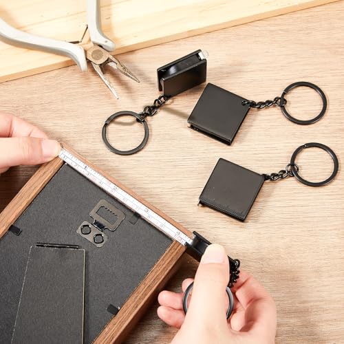 Quelay 4 Pcs Mini Tape Measure Keychain,Small Measuring Tape,Black Black