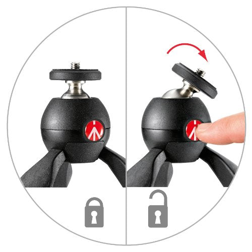Manfrotto MTPIXIMII-B, PIXI Mini Tripod with Handgrip for Compact System Cameras, for DSLR, Mirrorless, Video, Made in Italy, Technopolymer and Aluminum, Black PIXI Mini Made in Italy