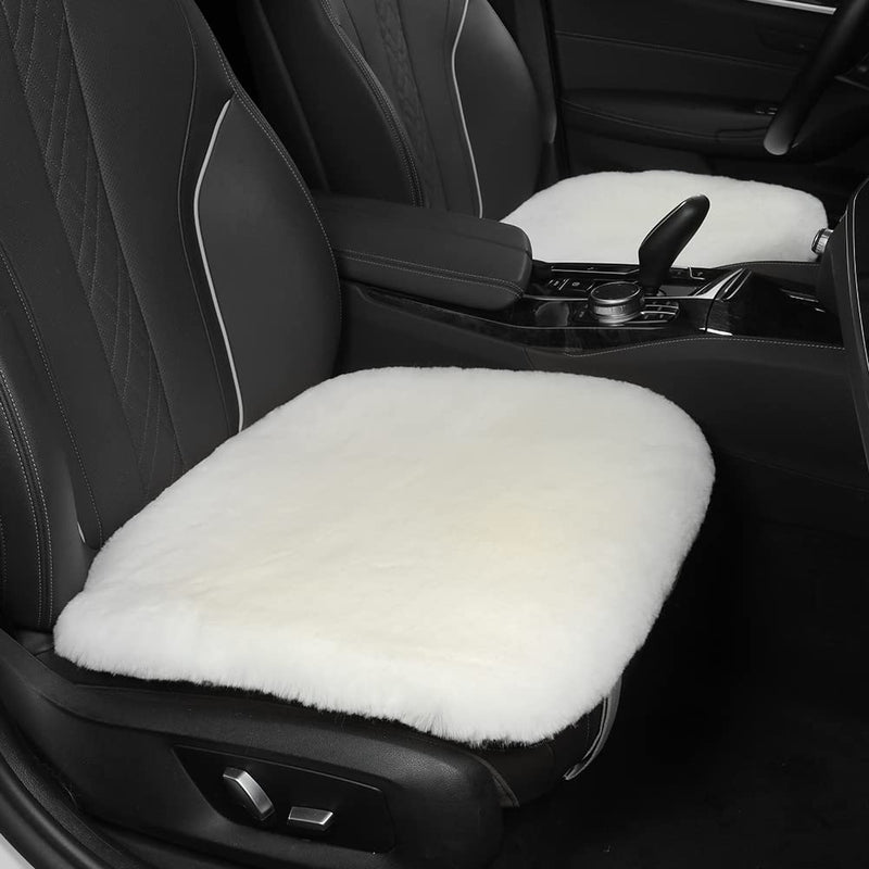 Genuine Sheepskin Auto Seat Pad, Australian Soft Wool Seat Cover Breathable and Sweat-Wicking Comfort Warm Universal Fit,19.2 inch x19.2 inch (Front seat Cushion 1pc, Ivory White) 1 Count (Pack of 1)