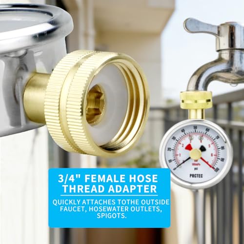 2.5'' Dial Size Water Pressure Gauge,3/4 Inch Female Hose Thread,Waterproof Pressure Gauge, Water Pressure Tester for Home and Garden (Memory Pointer 0-100psi) Memory Pointer 0-100psi