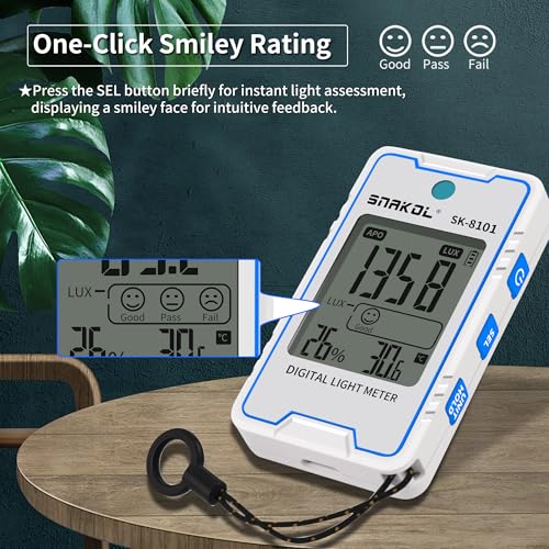 Light Meter Foot Candles, Compact Lux Meter Illuminance with 999900Lux/92890FC, Pocket Light Illuminance Tester with Temperature Humidity Testing, LCD Display, Data Hold for Indoor Outdoor Lightmeter Upgraded