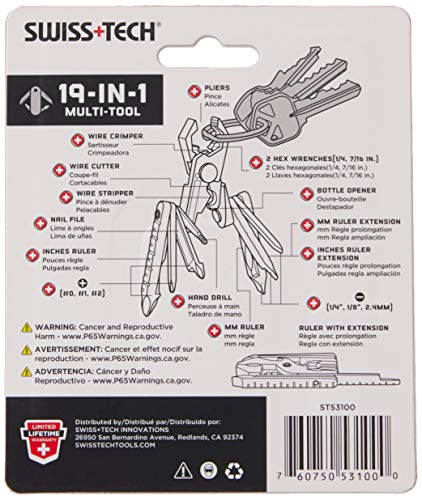SWISS+TECH ST53100 Stainless Steel 19-in-1 Key Chain Multi Tool, Polished Finish (Single Pack) single pack