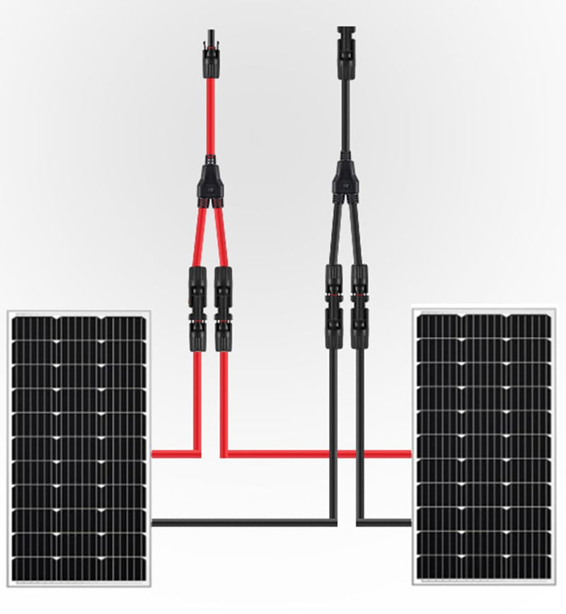 Solar Connectors Y Branch Parallel Adapter 10AWG Cable for Solar Panel (Red & Black) 1 Pair M/FF and F/MM Red-Black