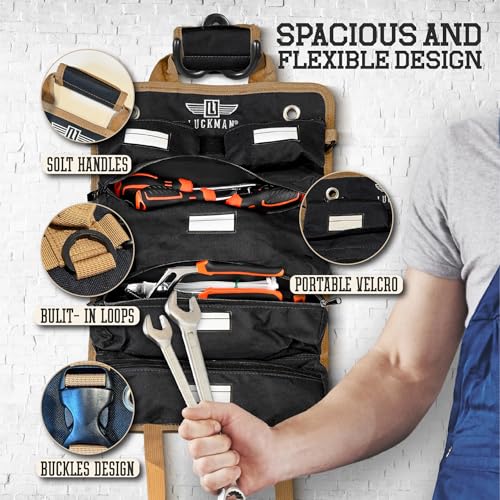 Roll Up Tool Bag – Heavy Duty Tool Bag for Men & Women, Compact Tool Roll Organizer and Tool Kit Storage, Electrician Tool Organizer, Bike Tool Kit for Car, Garage and Outdoor Use (Black) Black