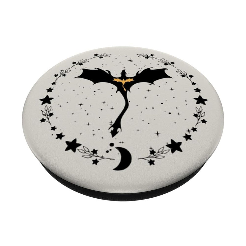 Cute Girly Black Dragon Moon Stars Floral Pattern Aesthetic PopSockets Adhesive PopGrip