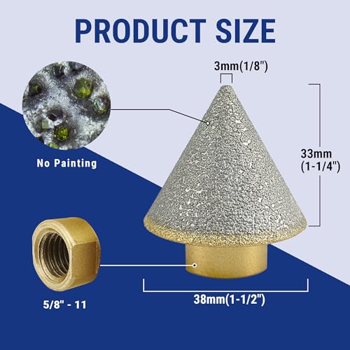 Brazed Diamond Finger Milling Bit with 5/8-11" Diamond Cone Chamfer Bit End Mill Router Bit for Dry/Wet Enlarging Shaping Hole on Porcelain Ceramic Tile Granite Marble 2,CB0338(1/8" to 1-1/2") CB0338 (1/8" to 1-1/2") 2pcs Beveling Chamfer Bit