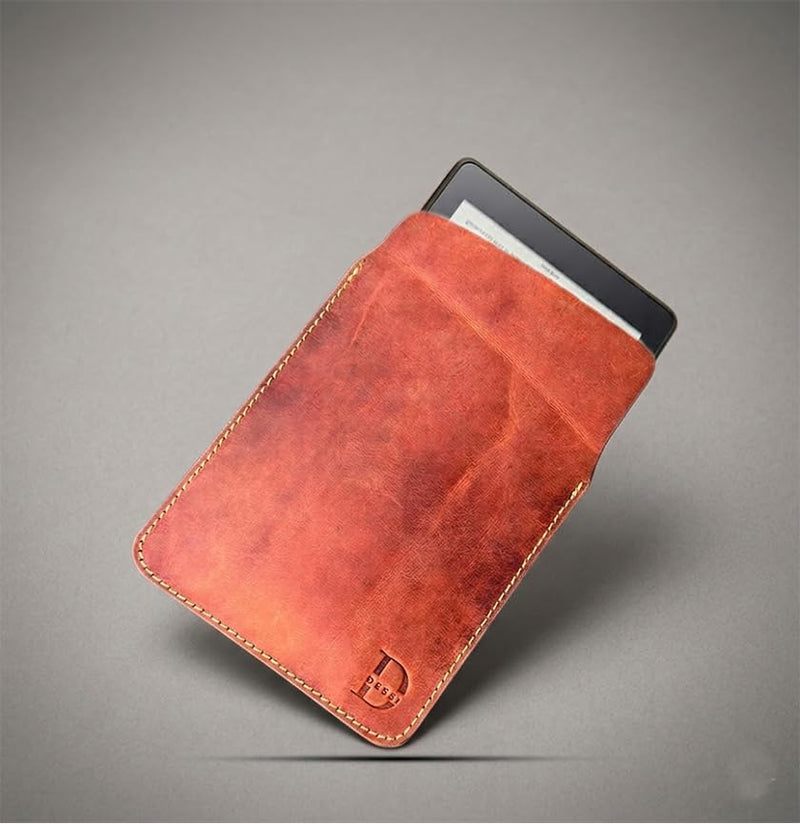 Dessi Handmade Crazy Horse Full Grain Leather Slim Sleeve Case for Standard Kindle Paperwhite (Not 2024), iPad mini, Kobo Ereader, Moleskine Pocket Journal, Field Notes - 8 Inch Travel Pouch Cover