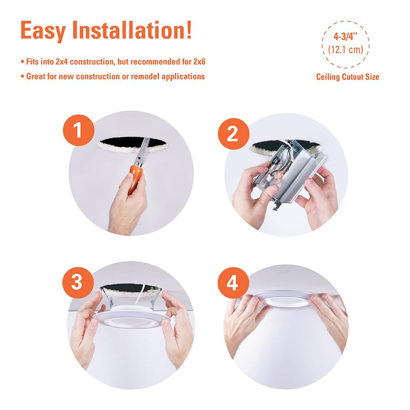 HALO RL 6 in Recessed LED Canless Dual Mode Night Light and Downlight, 1000 Lumens, Selectable CCT 2700K-5000K, Dim to Warm Technology, Matte White - RLNL6109FSD2W1EWHDM 5 CCT with Dim to Warm 6 Inch