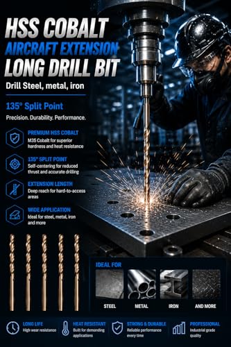 Hss Cobalt Drill Bit Set 3/8 in. x 6 in. Aircraft Extension Extra Long Deep Hole Drilling-3Pcs 3/8'x6" (3Pcs)-Cobalt