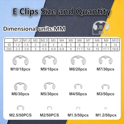 850Pcs C clip External Retaining Rings Snap Rings Assortment(M3-M14) and E clip Assortment Set(M1.2-M10),5Pcs Snap Ring Plier,Tweezer,24 Sizes 304 Stainless Steel Circlip Retaining Clip Stainless Steel 850PCS