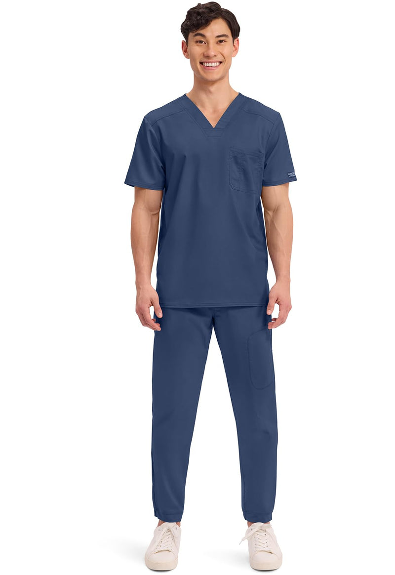 Cherokee Scrub for Men's Tuckable V-Neck Top with 1 Chest Pocket, Pen Slot, Ultra Soft, Durable, 2-Way Stretch Fabric- WW690 Large Navy