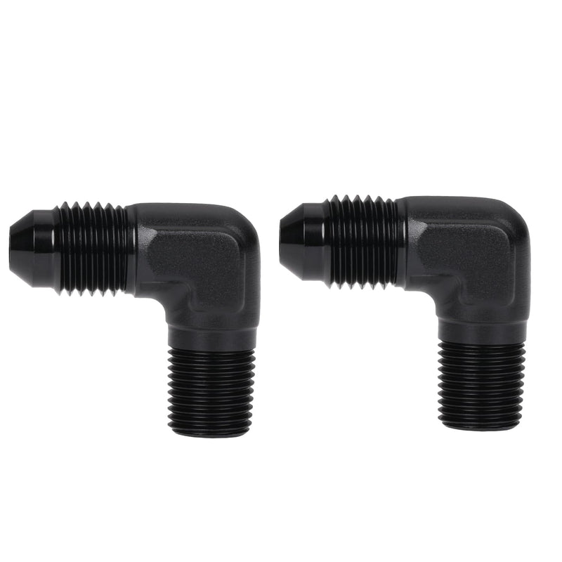 3AN Male Flare to 1/8 NPT Pipe Male 90 Degree Elbow Fitting Adapter Union Aluminum Black, Pack of 2 3AN to 1/8 NPT Black, 90 Degree - 2PCS