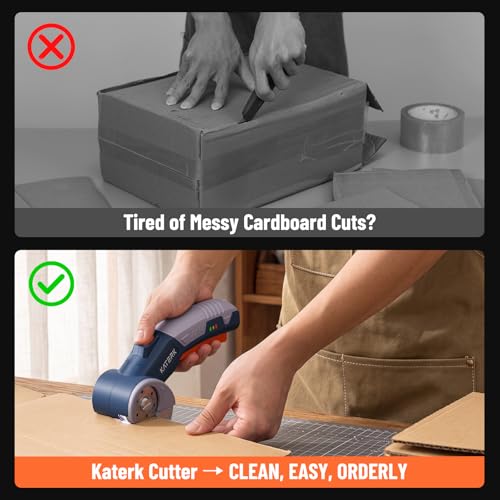 Katerk Cardboard Cutter Electric Box Cutter with Safety Lock & LED Light, Cordless Electric Scissors for Fabric Blue
