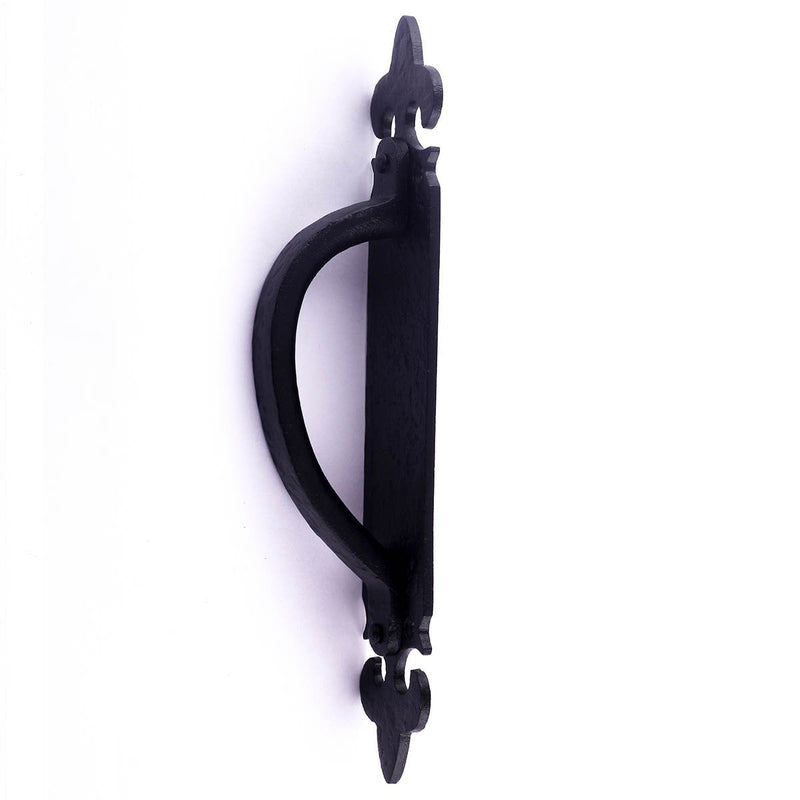 Renovators Supply Manufacturing Black Decorative Large Door Handle Wrought Iron Antique Cabinet Door Pull Handle Fleur-de-lis 10.5" Pack of 1