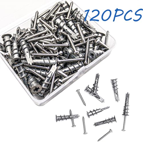 AXK 120pcs/set Drywall Anchor Zinc Alloy Self Drilling Hollow wall Anchor with Screw Stud Anchor for Wall Hanging 120PCS--One Size