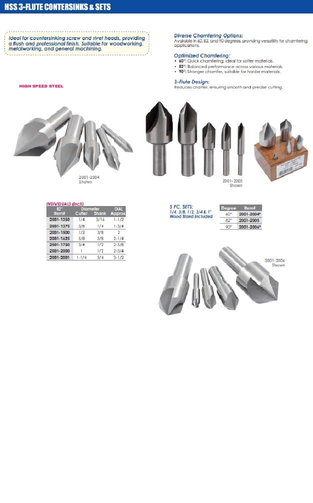 HHIP 2001-4000 1 Inch 82 Degree 6 Flute HSS Countersink 82° 1 in