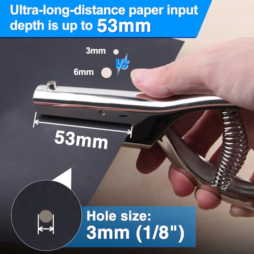 SPEEDWOX Deep Throat Hand Held 3mm Single Hole Punch Long Reach for Paper