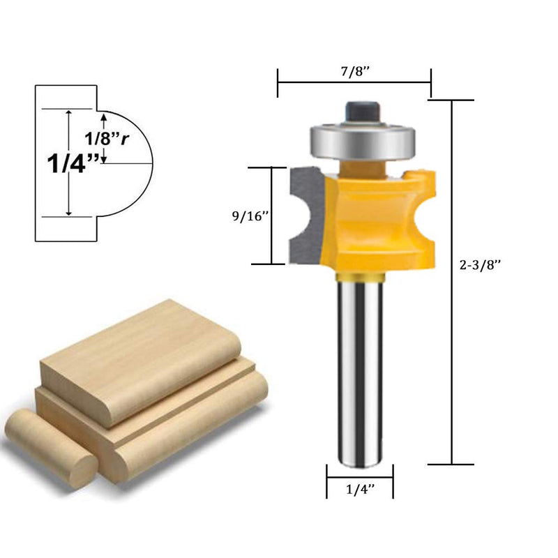 TAIWAIN 1/4-Inch Shank 5 Bit Bull Nose Router Bit,Half Round Bearing Milling Cutter Bits,1/8 inches 3/16 inches 1/4 inches 5/16 inches 3/8 inches Carbide Tipped Round Edge Cutting Ball Blade,15*8*6cm D1-G