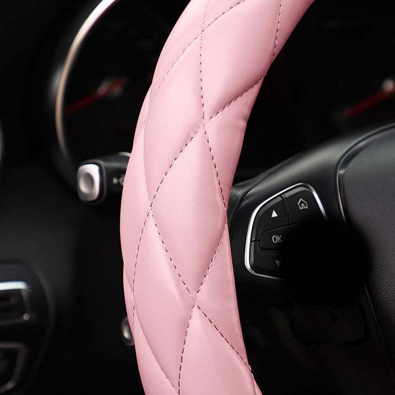 Soft Microfiber Leather Steering Wheel Cover, Universal 15 Inch for Women Girls, Fit Vehicles, Sedans, SUVs, Vans, Trucks - Light Pink A-Baby Pink