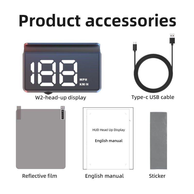 W2 White Heads Up Display for Cars, 3.5" Large Screen Auto Dimming HUD with Sunshade, USB Powered Digital GPS Speedometer, Plug and Play for All Vehicles