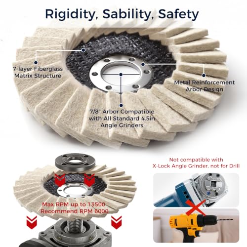 5" Wool Felt Flap Polishing Disc for Angle Grinder T27-6pcs 5in 6.0